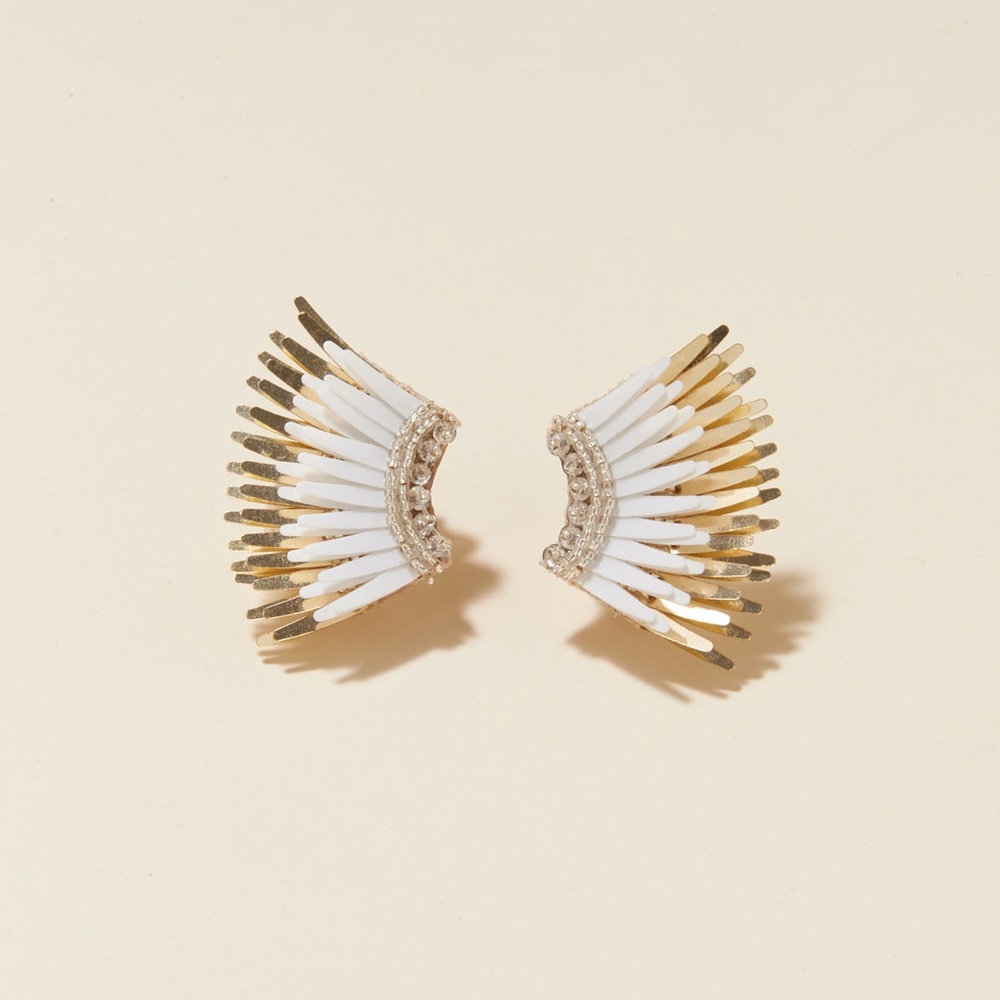 Gold and White Mignonne Gavigan Fan Earrings